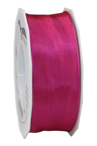 PRÄSENT Lyon Band mit Drahtkante Magenta, 25 m Dekoband zum Verzieren & Basteln, 40 mm Breite, leicht biegsames Schleifenband, für Festliche Dekos zu besonderen Anlässen von PRÄSENT