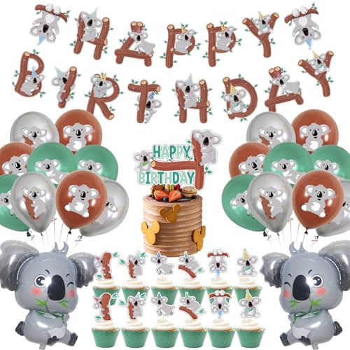 Geburtstagsparty-Dekorationen mit Koala-Geburtstagsbanner, Koala-Folie und Latex-Luftballons, Tortenaufsatz und Cupcake-Aufsätzen Geburtstagsparty-Dekorationen mit Koala-Geburtstagsbanner, Koala-Folie und Latex-Luftballons, Tortenaufsatz und Cupcake-Aufsätzen von PRATYUS