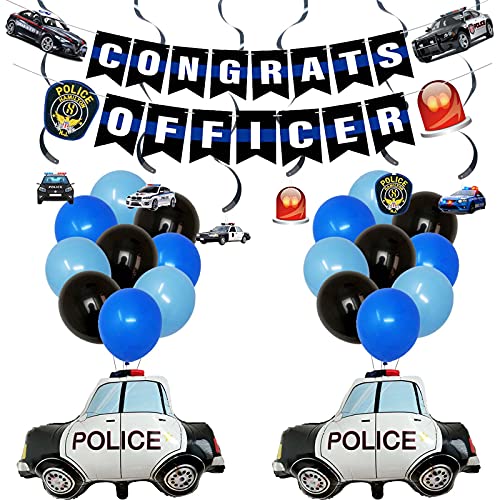 Party-Dekorationsset mit Polizeimotiven, Polizei-Banner, hängende Wirbel, Folienballons aus Latex von PRATYUS