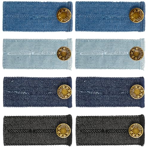 Metall-Bundverlängerung für Jeans und Hosen, verstellbare Taillenverlängerung mit hochwertigen Metallknöpfen, 4 Stück, verschiedene Farben (Schwarz, Blau, Dunkelblau, Hellblau), 8 Stück von PRAVICS
