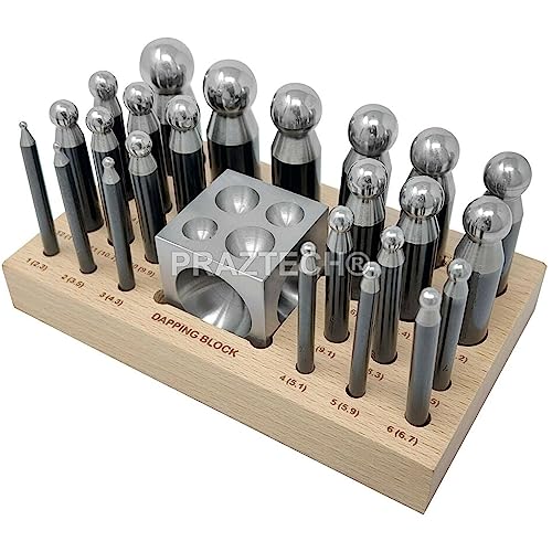PRAZTECH® Dapping Doming Punch Set Forming Block & Punches | Gehärtete Stahlkonstruktion | Schmuckherstellung | HarMetal Forming Tool Kit | DIY | (26-teiliges Set (2,3 bis 25) mm) von PRAZTECH