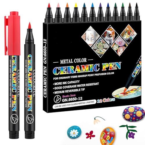 Porzellanstift Wasserfester Markierungsstift in 12 Farben Keramik Diy Acryl-Markierungsstift Stifte für Bemalen Malmarkierungsstift-Set Geeignet für Porzellan, Keramik, Glas Usw von PRBUEHI