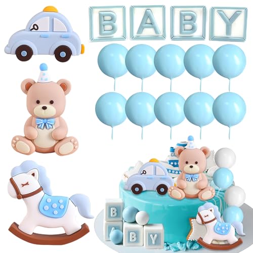 Tortendeko Bär Blau Baby-Geburtstagstorte Dekoration Puppenornamente Teddybär-Kuchendekoration Geeignet für Partybedarf, Geburtstage, Feiern Tortendeko Baby von PRBUEHI