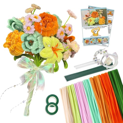 320 Stück Pfeifenputzer Zum Basteln,7 Farben Blau Grün Pfeifenreiniger Blumen Set, Chenilledraht für Basteln und Dekorieren, Bunt Plüschdraht DIY Craft Projekte, mit Geschenkband, Klebeband 320 Stück Pfeifenputzer Zum Basteln,7 Farben Blau Grün Pfeifenreiniger Blumen Set, Chenilledraht für Basteln und Dekorieren, Bunt Plüschdraht DIY Craft Projekte, mit Geschenkband, Klebeband von PRCZLRD