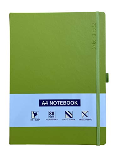 A4 Notizbuch, gebunden, liniert, Notizblock, liniert, Tagebuch, mit Stifthalter, Premium-Qualität, gebundenes Buch (grün) von PRECIOUS LONDON