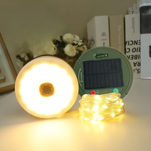 PRECORN Camping Lichterkette Solar Aufrollbar 10m – 3000mAh Powerbank, 8 Modi, IP65 Wasserdicht, USB-C – Outdoor LED Lichterkette mit Fernbedienung für Zelt, Garten, Camping von PRECORN