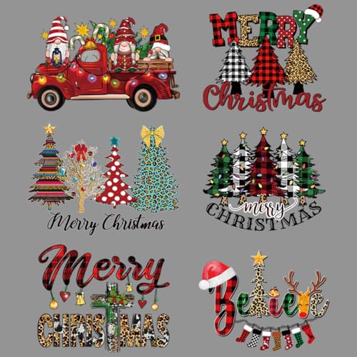 6 Stück Weihnachten Bügelbilder für Kleidung Tasche Dekorationen (Art Deco02) von PRELITER