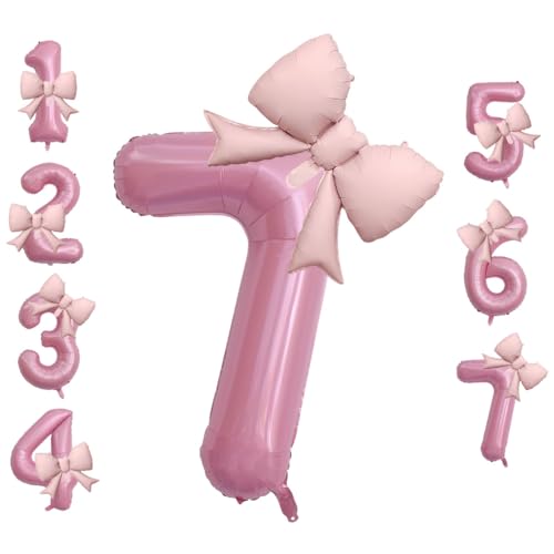 Rosa Schleife Luftballons 101,6 cm Rosa Zahlenballon für Geburtstagsfeier Dekorationen Supplies (Nummer 7) von PRELITER