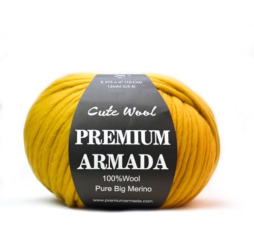Premium Armada 100% Reine Merinowolle, 200 g, Dicke Strickwolle, Goldgelb Premium Armada 100% Reine Merinowolle, 200 g, Dicke Strickwolle, Goldgelb von PREMIUMARMADA