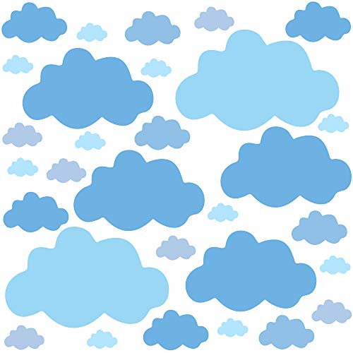 PREMYO 30 Wolken Wandsticker Kinderzimmer Jungen - Wandtattoo - Wandaufkleber Selbstklebend Pastell Blau von PREMYO