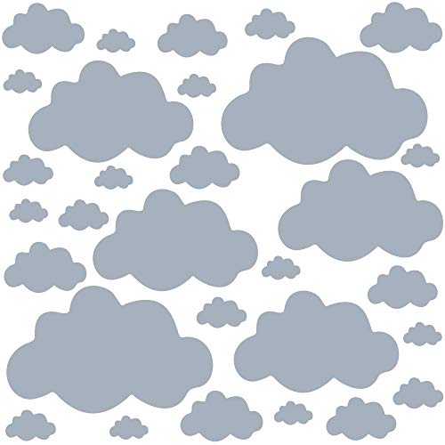 PREMYO 30 Wolken Wandsticker Kinderzimmer Mädchen Jungen - Wandtattoo - Wandaufkleber Selbstklebend Grau von PREMYO