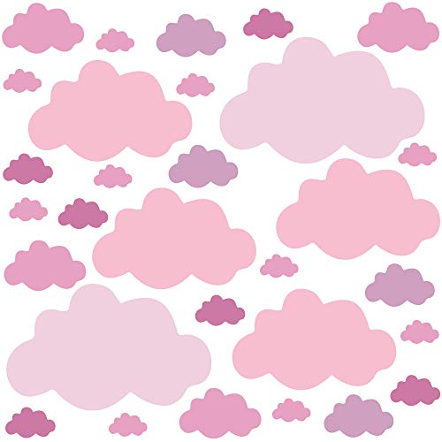 PREMYO 30 Wolken Wandsticker Kinderzimmer Mädchen - Wandtattoo - Wandaufkleber Selbstklebend Pastell Rosa von PREMYO