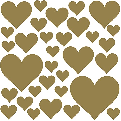 PREMYO 32 Herzen Wandsticker Kinderzimmer Mädchen Jungen - Wandtattoo - Wandaufkleber Selbstklebend Gold von PREMYO