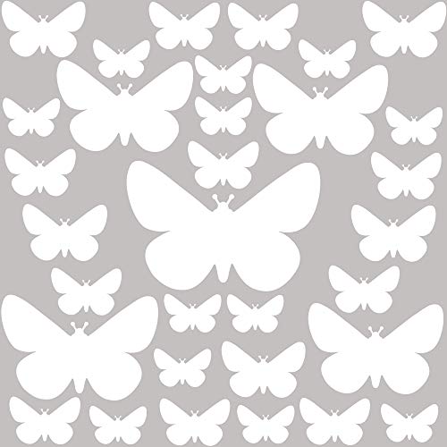 PREMYO 32 Schmetterlinge Wandsticker Kinderzimmer Mädchen Jungen - Wandtattoo - Wandaufkleber Selbstklebend Weiß von PREMYO