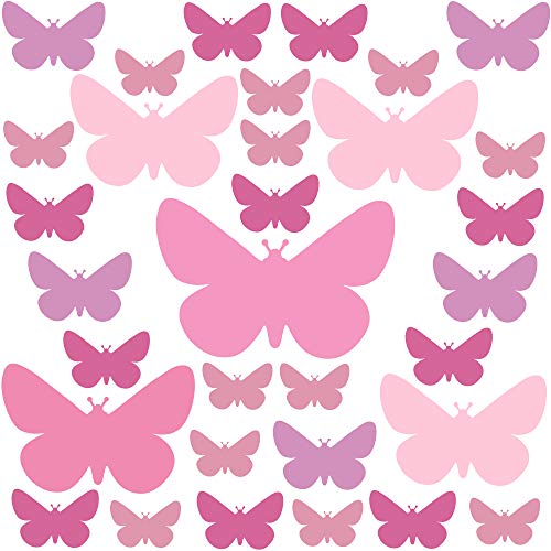 PREMYO 32 Schmetterlinge Wandsticker Kinderzimmer Mädchen - Wandtattoo - Wandaufkleber Selbstklebend Pastell Rosa von PREMYO