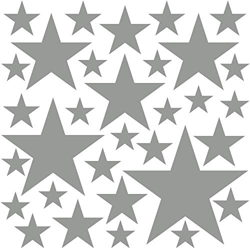 PREMYO 32 Sterne Wandsticker Kinderzimmer Mädchen Jungen - Wandtattoo - Wandaufkleber Selbstklebend Grau von PREMYO