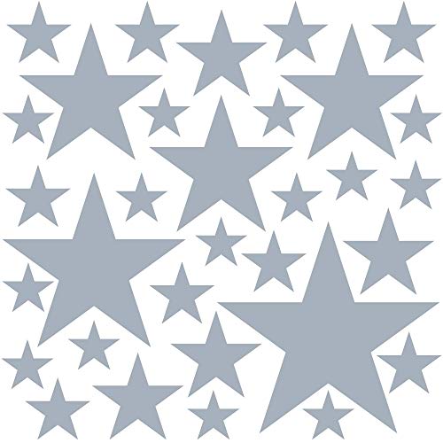 PREMYO 32 Sterne Wandsticker Kinderzimmer Mädchen Jungen - Wandtattoo - Wandaufkleber Selbstklebend Hell-Grau von PREMYO
