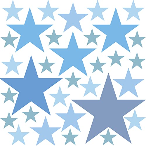 PREMYO 32 Sterne Wandsticker Kinderzimmer Mädchen Jungen - Wandtattoo - Wandaufkleber Selbstklebend Pastell Blau von PREMYO