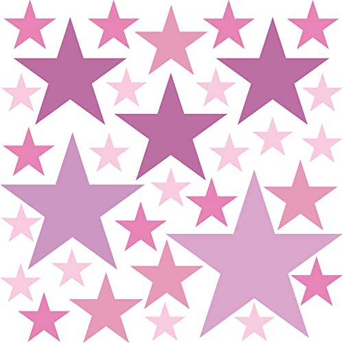 PREMYO 32 Sterne Wandsticker Kinderzimmer Mädchen Jungen - Wandtattoo - Wandaufkleber Selbstklebend Pastell Rosa von PREMYO