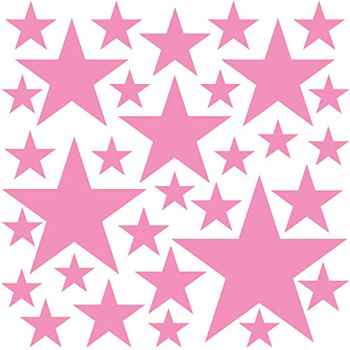 PREMYO 32 Sterne Wandsticker Kinderzimmer Mädchen - Wandtattoo - Wandaufkleber Selbstklebend Rosa von PREMYO