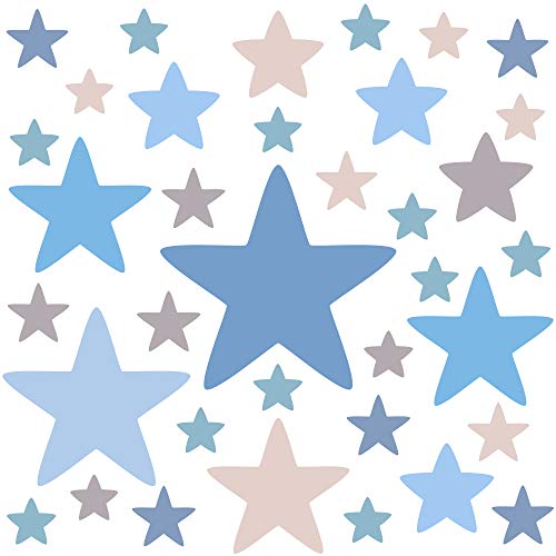 PREMYO 36 Sterne Wandsticker Kinderzimmer Jungen - Wandtattoo - Wandaufkleber Selbstklebend Pastell Blau Grau von PREMYO