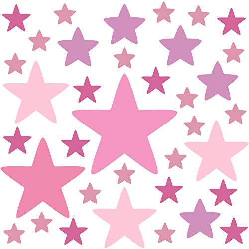 PREMYO 36 Sterne Wandsticker Kinderzimmer Mädchen - Wandtattoo - Wandaufkleber Selbstklebend Pastell Rosa von PREMYO