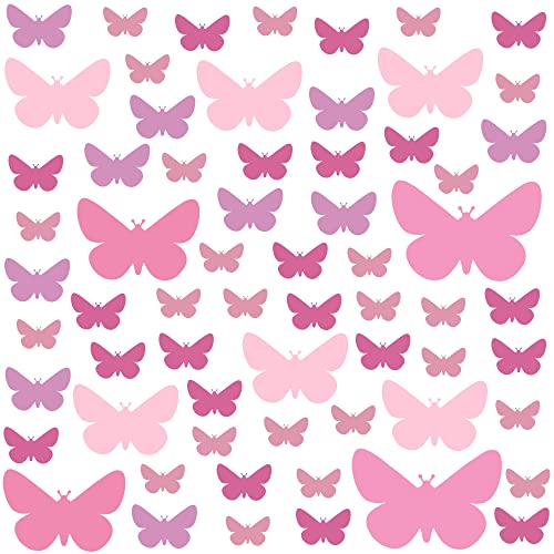 PREMYO 64 Schmetterlinge Wandsticker Kinderzimmer Mädchen - Wandtattoo - Wandaufkleber Selbstklebend Pastell Rosa von PREMYO