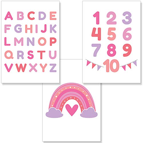 PREMYO Bilder Kinderzimmer Deko Mädchen - Alphabet ABC Poster Set Babyzimmer Wandbilder Schlafzimmer Regenbogen Rosa A4 PREMYO Bilder Kinderzimmer Deko Mädchen - Alphabet ABC Poster Set Babyzimmer Wandbilder Schlafzimmer Regenbogen Rosa A4 von PREMYO