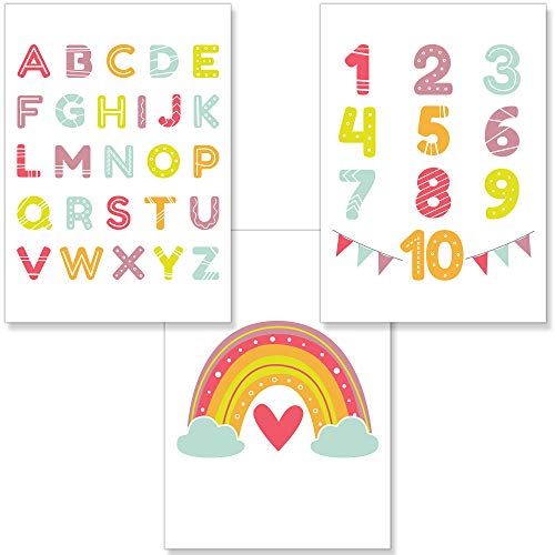 PREMYO Bilder Kinderzimmer Deko Mädchen Jungen - Alphabet ABC Poster Set Babyzimmer - Wandbilder Schlafzimmer Unisex A4 von PREMYO