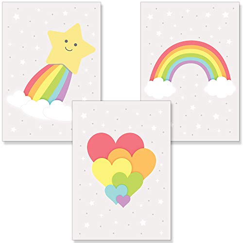 PREMYO Bilder Kinderzimmer Deko Mädchen Jungen - Regenbogen Poster Set Babyzimmer - Wandbilder Schlafzimmer Unisex A4 von PREMYO