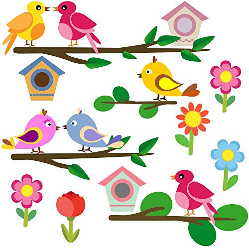 PREMYO Vögel Blumen Wandsticker Kinderzimmer Mädchen Jungen - Wandtattoo - Wandaufkleber Selbstklebend von PREMYO