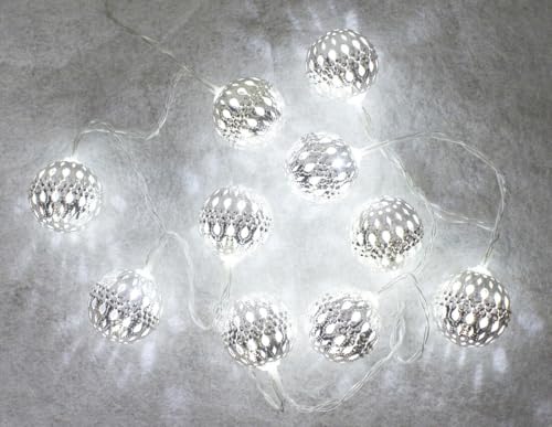 PRENDELUZ Lichterkette, 1 m, 10 silberfarbene LED-Kugeln, kaltweiß, 6000 K, dekoratives Design, ideal für den Innen- und Außenbereich, geringer Stromverbrauch. von PRENDELUZ