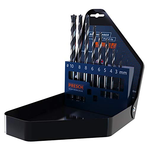 Presch Betonbohrer Profi 8-tlg - Hochwertiges Steinbohrer Set Mit Zylinderschaft - Schlagbohrer für Beton, Stein, Mauerwerk und Marmor - Ø 3-10mm von PRESCH