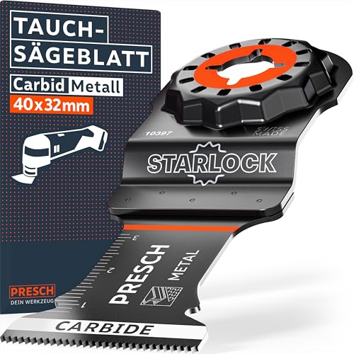 Presch Carbid Starlock Sägeblatt Metall 40x32mm - Multitool Sägeblatt für werkzeuglosen Wechsel - Kraftvolle Schnitte in härtestes Metall dank Carbid-Beschichtung - Präzises Tauchsägeblatt Presch Carbid Starlock Sägeblatt Metall 40x32mm - Multitool Sägeblatt für werkzeuglosen Wechsel - Kraftvolle Schnitte in härtestes Metall dank Carbid-Beschichtung - Präzises Tauchsägeblatt von PRESCH