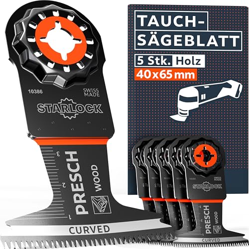 Presch Multitool Sägeblätter Holz 40x65mm 5 Stk. - Starlock Sägeblätter für werkzeuglosen Wechsel - Saubere, exakte Schnitte dank Japan-Verzahnung & Curved-Tec Design - Präzise Tauchsägeblätter Presch Multitool Sägeblätter Holz 40x65mm 5 Stk. - Starlock Sägeblätter für werkzeuglosen Wechsel - Saubere, exakte Schnitte dank Japan-Verzahnung & Curved-Tec Design - Präzise Tauchsägeblätter von PRESCH