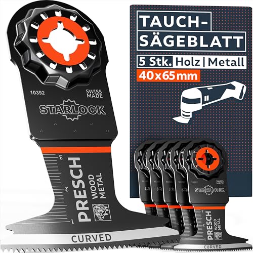 Presch Multitool Sägeblätter Holz & Metall 40x65mm 5 Stk. - Starlock Sägeblätter für werkzeuglosen Wechsel - Exakte Schnitte dank robuster BI-Metall Zähne & Curved-Tec Design - Tauchsägeblätter Presch Multitool Sägeblätter Holz & Metall 40x65mm 5 Stk. - Starlock Sägeblätter für werkzeuglosen Wechsel - Exakte Schnitte dank robuster BI-Metall Zähne & Curved-Tec Design - Tauchsägeblätter von PRESCH
