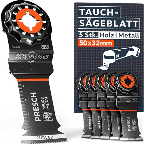 Presch Multitool Sägeblätter Holz & Metall 50x32mm 5 Stk. - Starlock Sägeblatter für werkzeuglosen Wechsel - Exakte Schnitte dank robuster BI-Metall Zähne & Curved-Tec Design - Feine Tauchsägeblätter Presch Multitool Sägeblätter Holz & Metall 50x32mm 5 Stk. - Starlock Sägeblatter für werkzeuglosen Wechsel - Exakte Schnitte dank robuster BI-Metall Zähne & Curved-Tec Design - Feine Tauchsägeblätter von PRESCH