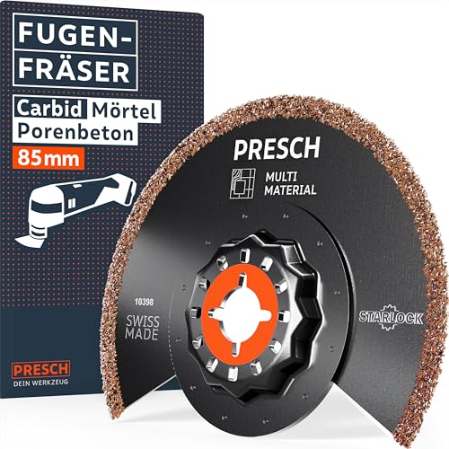 Presch Segment Fugenfräser Mörtel & Beton 85mm - Starlock Sägeblatt für werkzeuglosen Wechsel - Extrem robust dank Carbid-Beschichtung - Multitool Zubehör für exakte Ausschnitte Presch Segment Fugenfräser Mörtel & Beton 85mm - Starlock Sägeblatt für werkzeuglosen Wechsel - Extrem robust dank Carbid-Beschichtung - Multitool Zubehör für exakte Ausschnitte von PRESCH