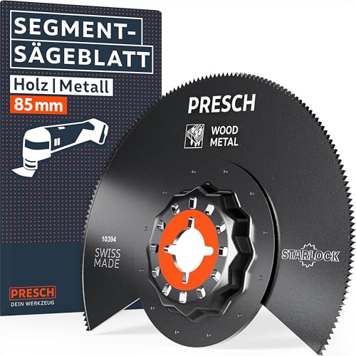Presch Segmentsägeblatt Holz & Metall 85mm - Starlock Sägeblatt für werkzeuglosen Wechsel - Saubere, exakte Schnitte dank robuster BI-Metall Zähne - Präzises Multitool Sägeblatt, Multitool Zubehör Presch Segmentsägeblatt Holz & Metall 85mm - Starlock Sägeblatt für werkzeuglosen Wechsel - Saubere, exakte Schnitte dank robuster BI-Metall Zähne - Präzises Multitool Sägeblatt, Multitool Zubehör von PRESCH