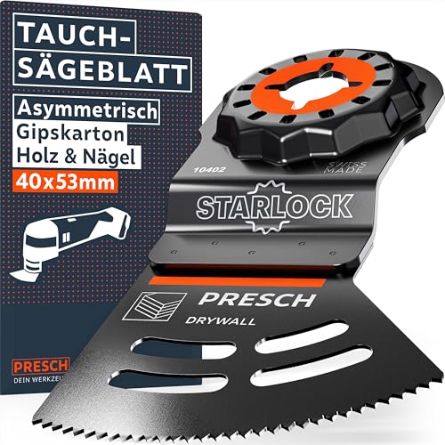 Presch Starlock Sägeblatt Gipskarton, Holz & Nägel 40x32mm - Multitool Sägeblatt für werkzeuglosen Wechsel - Saubere, exakte Schnitte dank asymmetrischem Dual-Tec Design - Präzises Tauchsägeblatt Presch Starlock Sägeblatt Gipskarton, Holz & Nägel 40x32mm - Multitool Sägeblatt für werkzeuglosen Wechsel - Saubere, exakte Schnitte dank asymmetrischem Dual-Tec Design - Präzises Tauchsägeblatt von PRESCH