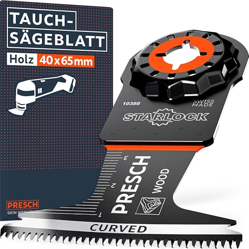 Presch Starlock Sägeblatt Holz 40x65mm - Multitool Sägeblatt für werkzeuglosen Wechsel - Saubere, exakte Schnitte dank Japan-Verzahnung & Curved-Tec Design - Präzises Tauchsägeblatt, Multitool Zubehör Presch Starlock Sägeblatt Holz 40x65mm - Multitool Sägeblatt für werkzeuglosen Wechsel - Saubere, exakte Schnitte dank Japan-Verzahnung & Curved-Tec Design - Präzises Tauchsägeblatt, Multitool Zubehör von PRESCH