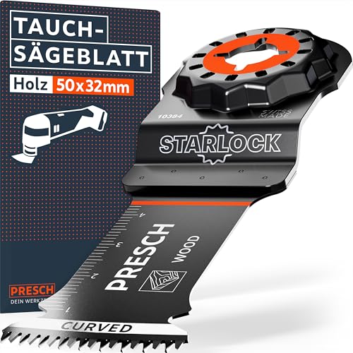 Presch Starlock Sägeblatt Holz 50x32mm - Multitool Sägeblatt für werkzeuglosen Wechsel - Saubere, exakte Schnitte dank Japan-Verzahnung & Curved-Tec Design - Präzises Tauchsägeblatt, Multitool Zubehör Presch Starlock Sägeblatt Holz 50x32mm - Multitool Sägeblatt für werkzeuglosen Wechsel - Saubere, exakte Schnitte dank Japan-Verzahnung & Curved-Tec Design - Präzises Tauchsägeblatt, Multitool Zubehör von PRESCH