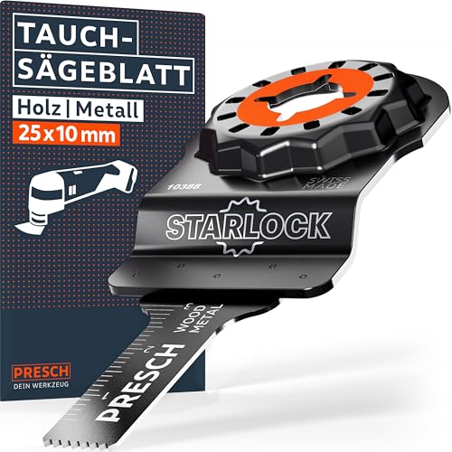 Presch Starlock Sägeblatt Holz & Metall 25x10mm - Multitool Sägeblatt für werkzeuglosen Wechsel - Exakte Schnitte dank robuster BI-Metall Zähne & gekröpfter Blattform - Präzises Tauchsägeblatt Presch Starlock Sägeblatt Holz & Metall 25x10mm - Multitool Sägeblatt für werkzeuglosen Wechsel - Exakte Schnitte dank robuster BI-Metall Zähne & gekröpfter Blattform - Präzises Tauchsägeblatt von PRESCH