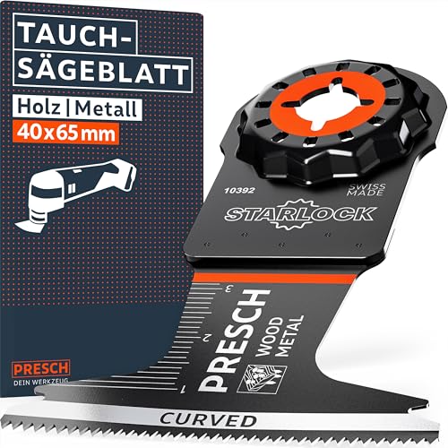 Presch Starlock Sägeblatt Holz & Metall 40x65mm - Multitool Sägeblatt für werkzeuglosen Wechsel - Exakte Schnitte dank robuster BI-Metall Zähne & Curved-Tec Design - Präzises Tauchsägeblatt Presch Starlock Sägeblatt Holz & Metall 40x65mm - Multitool Sägeblatt für werkzeuglosen Wechsel - Exakte Schnitte dank robuster BI-Metall Zähne & Curved-Tec Design - Präzises Tauchsägeblatt von PRESCH