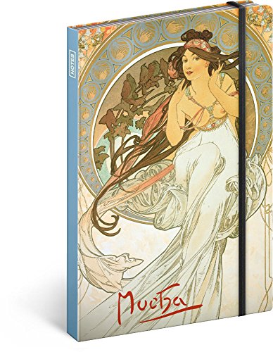 Notizbuch mit Gummiband liniert - Notizblock für Frauen und Mädchen - Tagebuch Journal Notebook für Schule und Arbeit (Alfons Mucha - Musik) von PRESCO GROUP A.S.