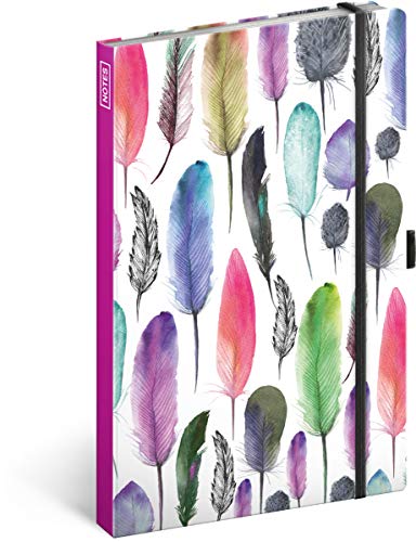 NOTIQUE Notizbuch mit Gummiband liniert - Notizblock für Frauen und Mädchen - Tagebuch Journal Notebook für Schule und Arbeit (Federn) von NOTIQUE