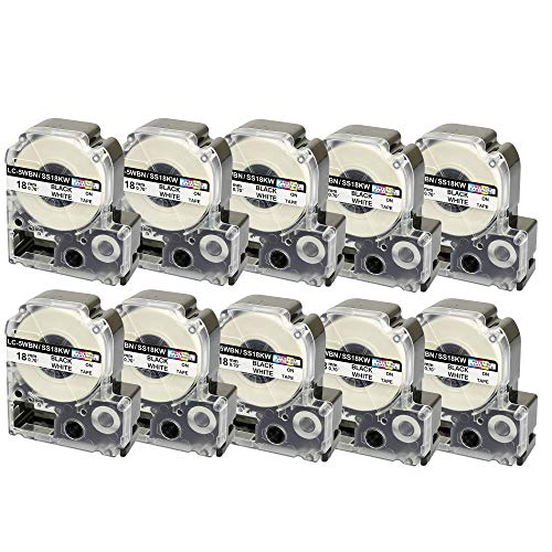 10 Kassetten LC-5WBN LC-5WBN9 SS18KW schwarz auf weiß 18mm x 8m Schriftband kompatibel für Epson LabelWorks LW-300 LW-300L LW-400 LW-500 LW-600P LW-700 LW-900P LW-1000P Beschriftungsgerät 10 Kassetten LC-5WBN LC-5WBN9 SS18KW schwarz auf weiß 18mm x 8m Schriftband kompatibel für Epson LabelWorks LW-300 LW-300L LW-400 LW-500 LW-600P LW-700 LW-900P LW-1000P Beschriftungsgerät von PRESTIGE CARTRIDGE