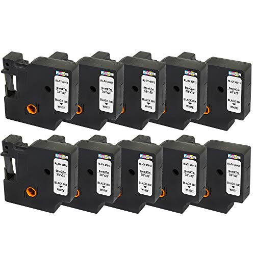 10x Schriftband-Kassetten 40913 S0720680 schwarz auf weiß 9mm x 7m kompatibel für LabelManager LM 160 210D 220P 260P 280 360D 420P 450D 500TS PnP MobileLabeler LabelPoint LabelWriter 450 Duo von PRESTIGE CARTRIDGE