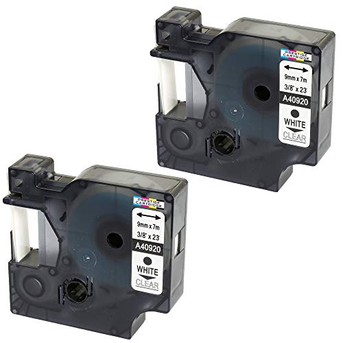2 Kassetten D1 40920 weiß auf transparent 9mm x 7m Schriftband kompatibel für DYMO LabelManager LM 100 150 160 200 210D 260 280 300 350 350D 360D 400 420P 450 500TS PC2 PnP LabelWriter LW 400 450 Duo von PRESTIGE CARTRIDGE