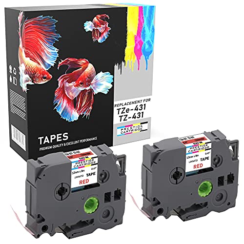 2 Kassetten TZe-431 TZ-431 schwarz auf rot 12mm x 8m Schriftband kompatibel für P-Touch PT-1000 1005 1010 3600 D200 D210 D210VP D450VP D600VP E100 E550WVP H101C H105 H110 H300 H500 P700 P750W von PRESTIGE CARTRIDGE